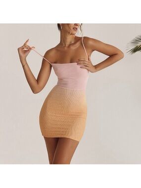 House of CB Pink and Peach Ombre Mixed Media Mini Dress